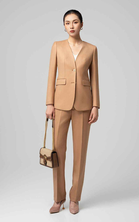 Women's Camel Business Suit Set - Blazer & Trousers