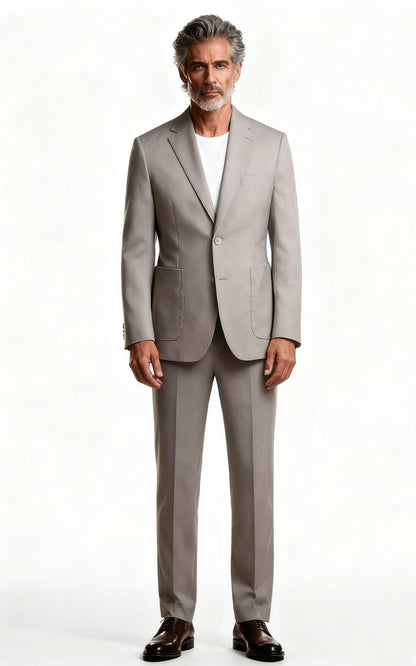 Men's Beige Wool Business Suit - Premium Custom Tailored