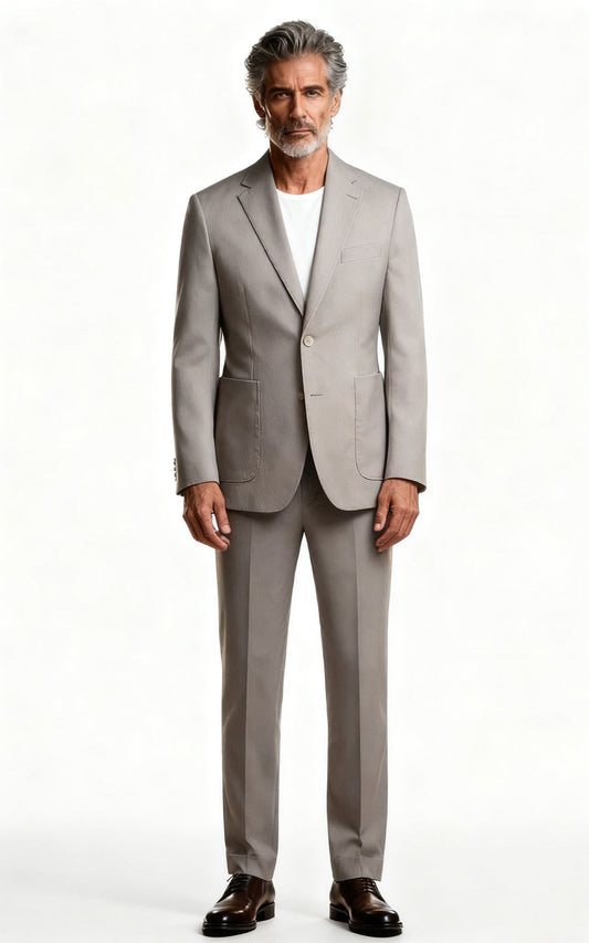 Men's Beige Wool Business Suit - Premium Custom Tailored