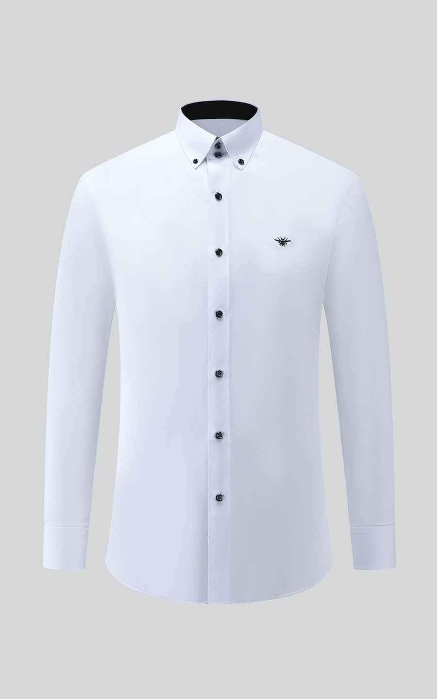 Custom White Dress Shirt - Black Buttons | Men's Tailored