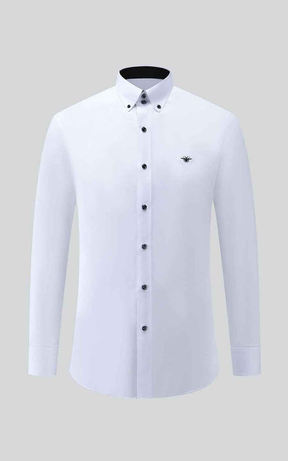 Custom White Dress Shirt - Black Buttons | Men's Tailored