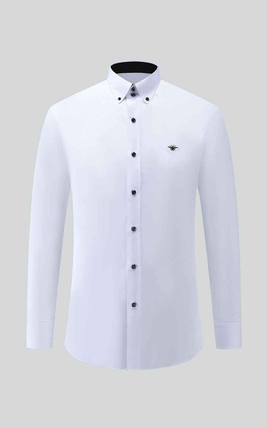 Custom White Dress Shirt - Black Buttons | Men's Tailored