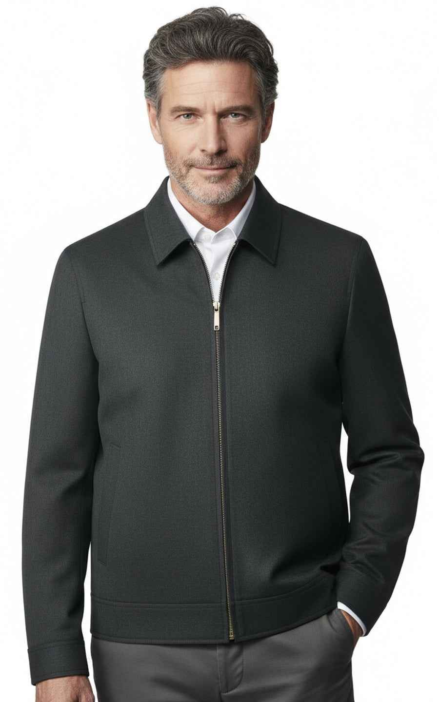 Charcoal Grey Tailored Zip Jacket for Men Business Casual
