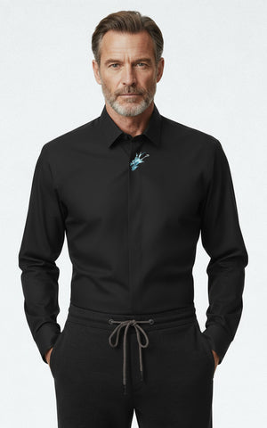 Custom Business Suit Men | Black Dragon Embroidered Mens Dress Shirt Made to Measure — WIAI Mad... | WIAI Custom Suits - Main View