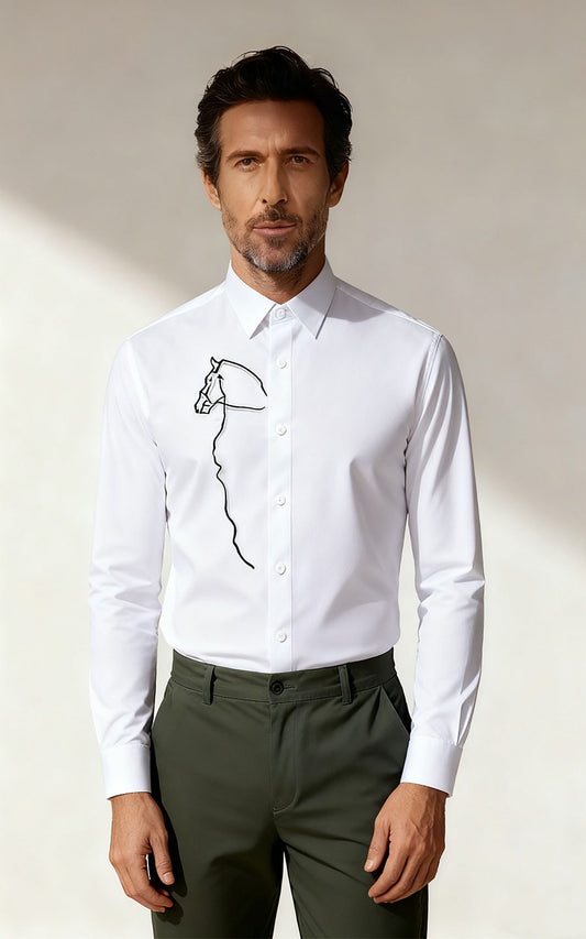 Horse Embroidered White Shirt - Custom Design Premium