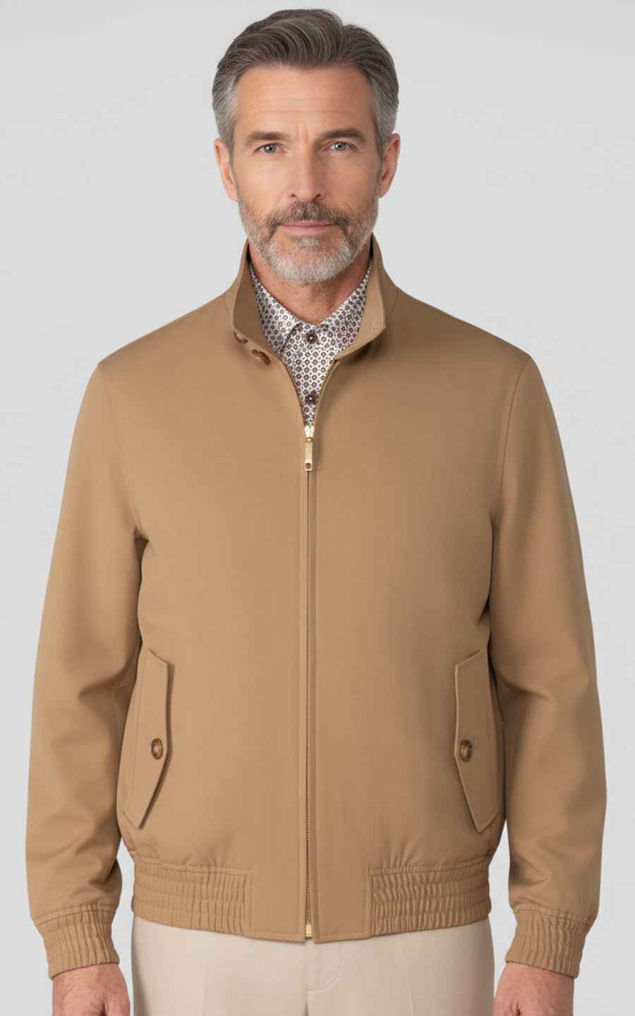 Khaki Custom Men's Slim Fit Casual Zip-Up Jacket