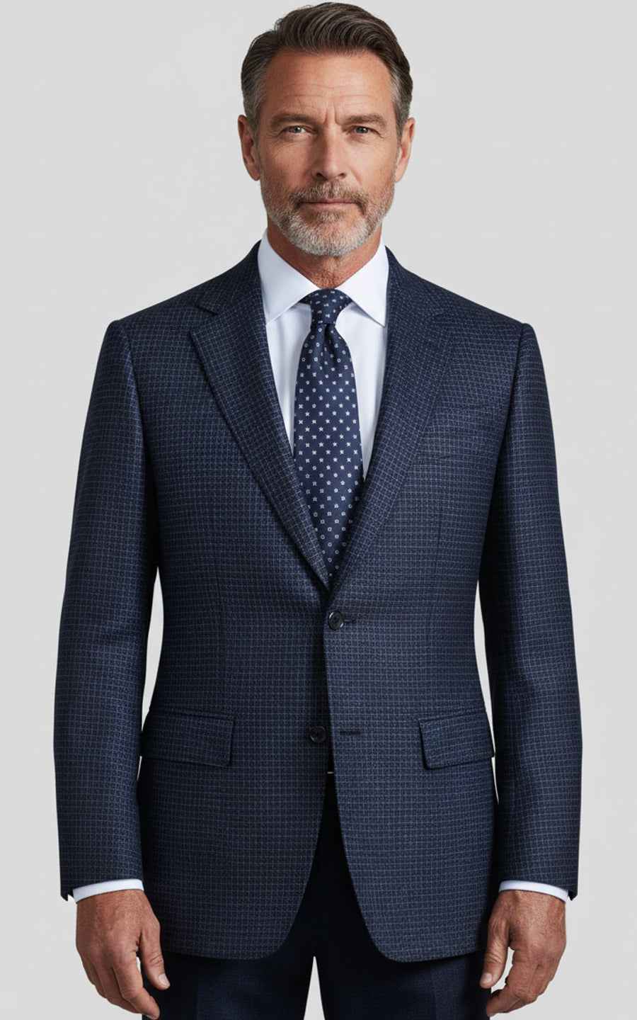 Men's Navy Blue Plaid Business Casual Custom-Made Suit Coat