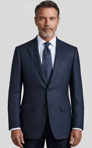 Men's Navy Blue Plaid Business Casual Custom-Made Suit Coat
