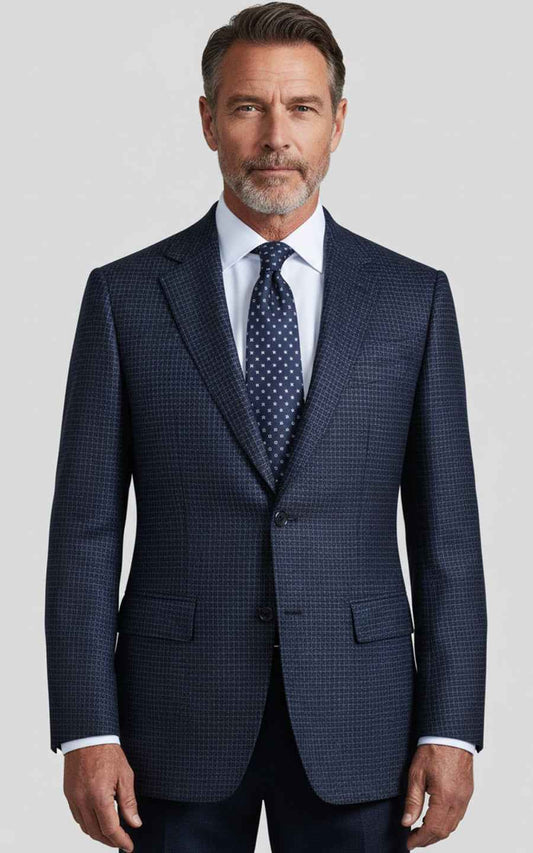 Men's Navy Blue Plaid Business Casual Custom-Made Suit Coat