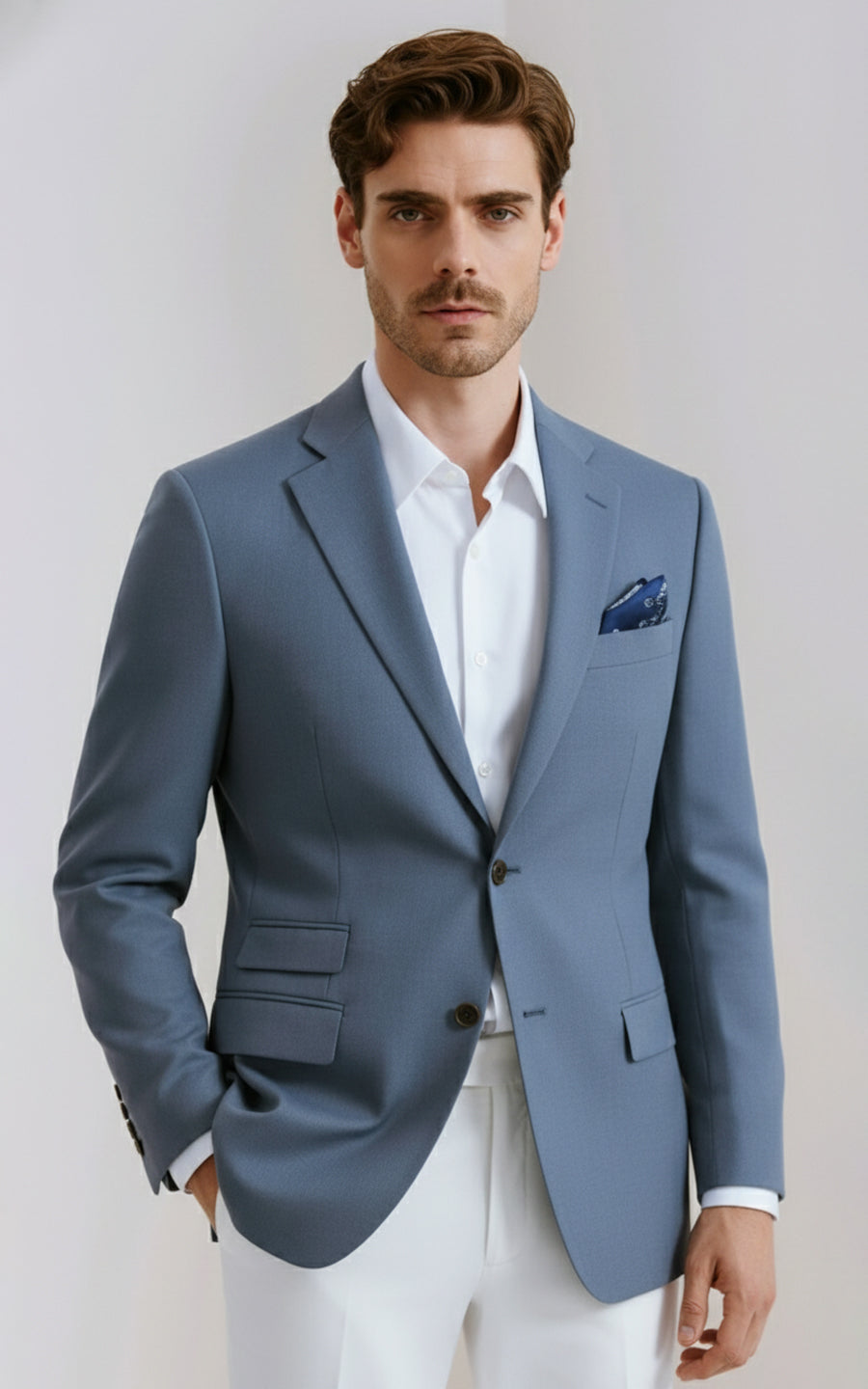 Custom Blue Wool Knit Blazer Mens Tailored Business