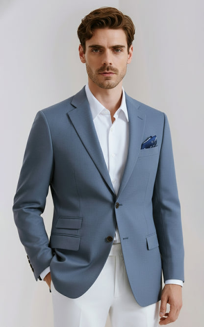 Custom Blue Wool Knit Blazer Mens Tailored Business
