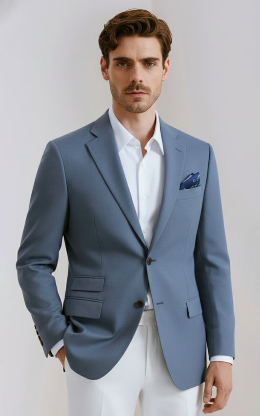 Custom Blue Wool Knit Blazer Mens Tailored Business