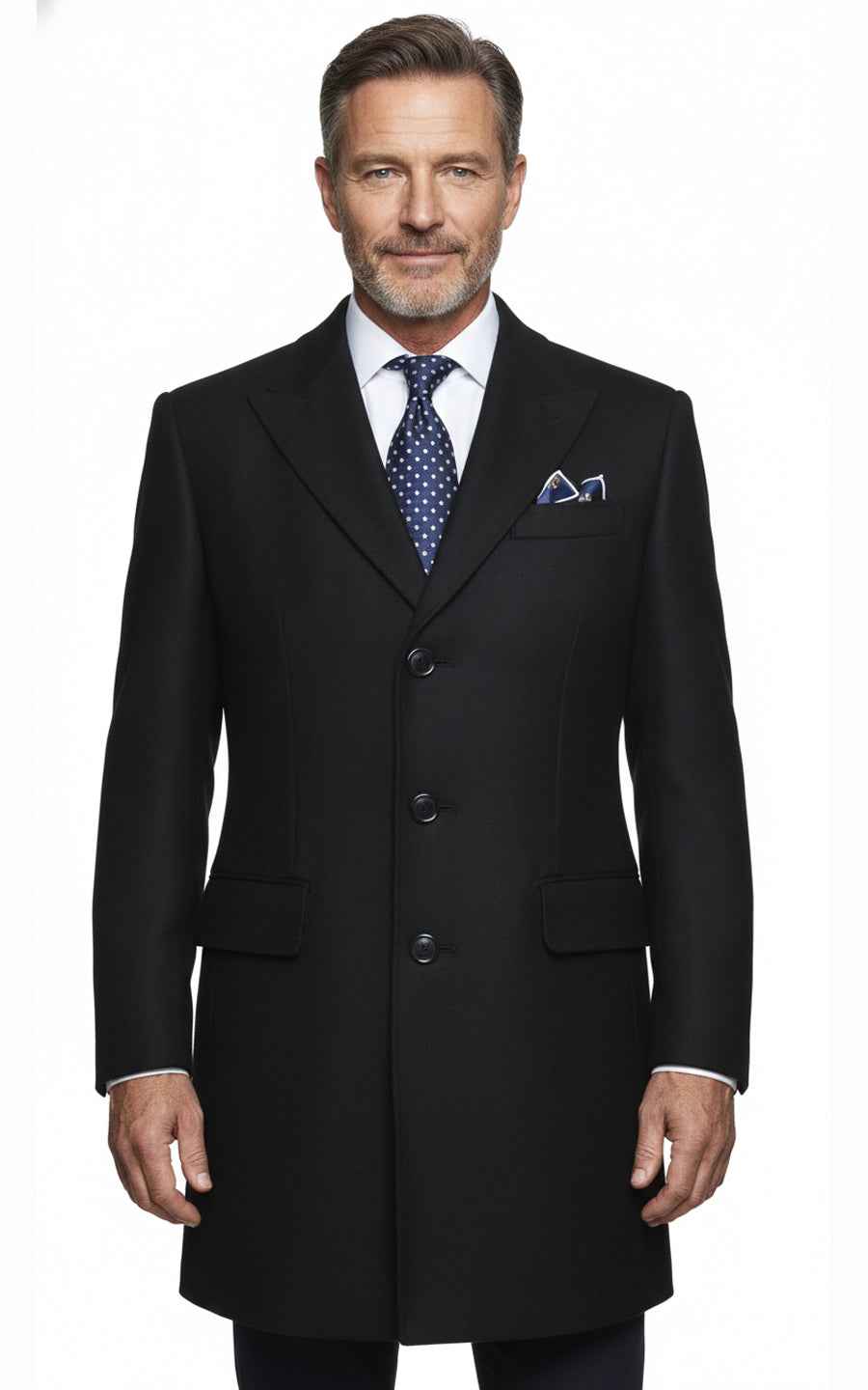 High-end custom black wool men's casual overcoat