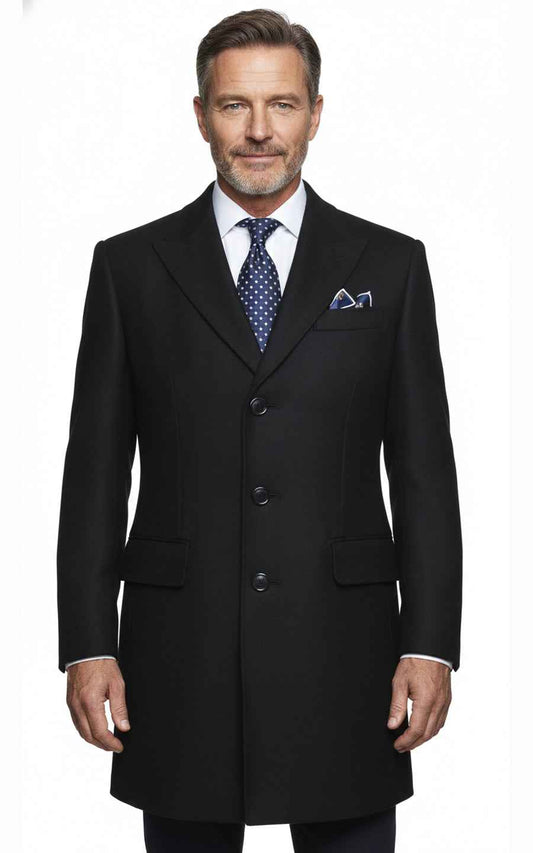 High-end custom black wool men's casual overcoat