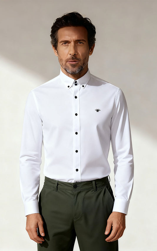 Custom White Dress Shirt - Black Buttons | Men's Tailored