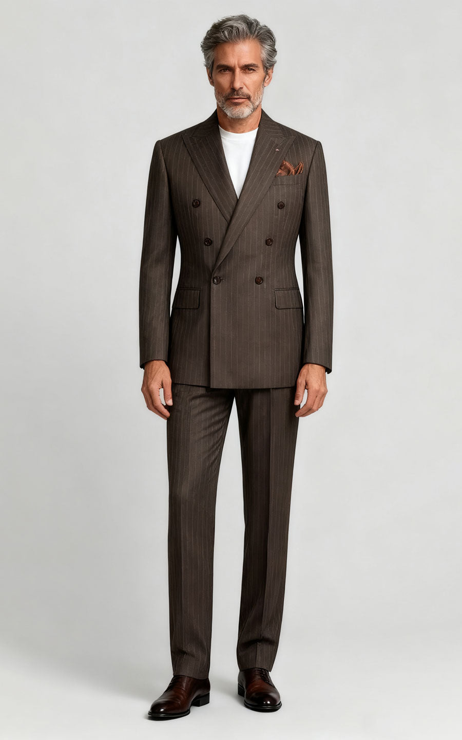 Men's Custom Bespoke Suit - Gray Brown Striped Silk