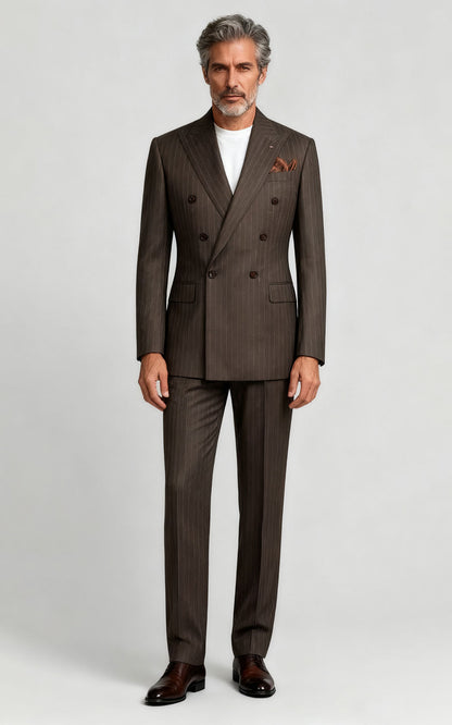 Men's Custom Bespoke Suit - Gray Brown Striped Silk