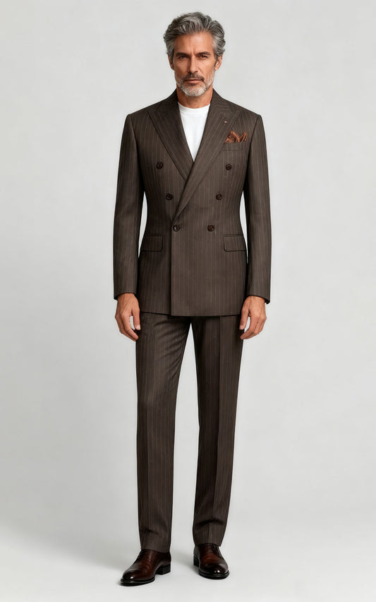 Men's Custom Bespoke Suit - Gray Brown Striped Silk