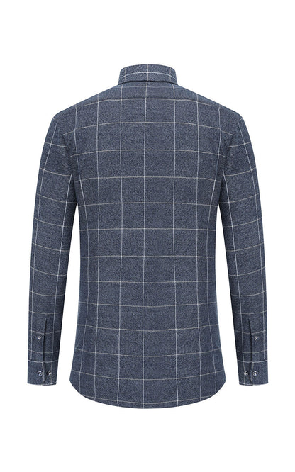 Men's dark blue flannel shirt front - custom tailored