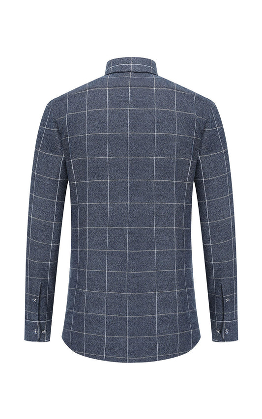 Men's dark blue flannel shirt front - custom tailored