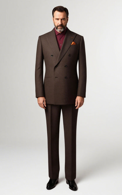 Dark Brown Checkered Business Suit - Tailored Fit