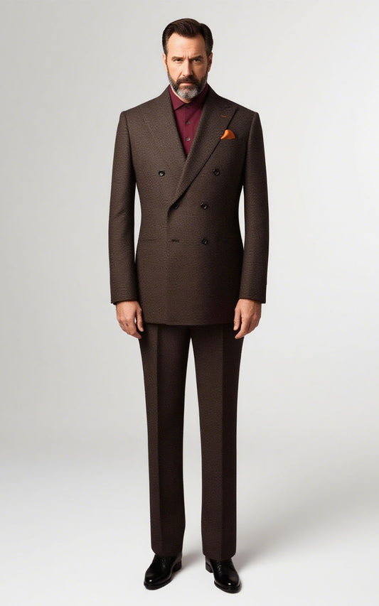 Dark Brown Checkered Business Suit - Tailored Fit