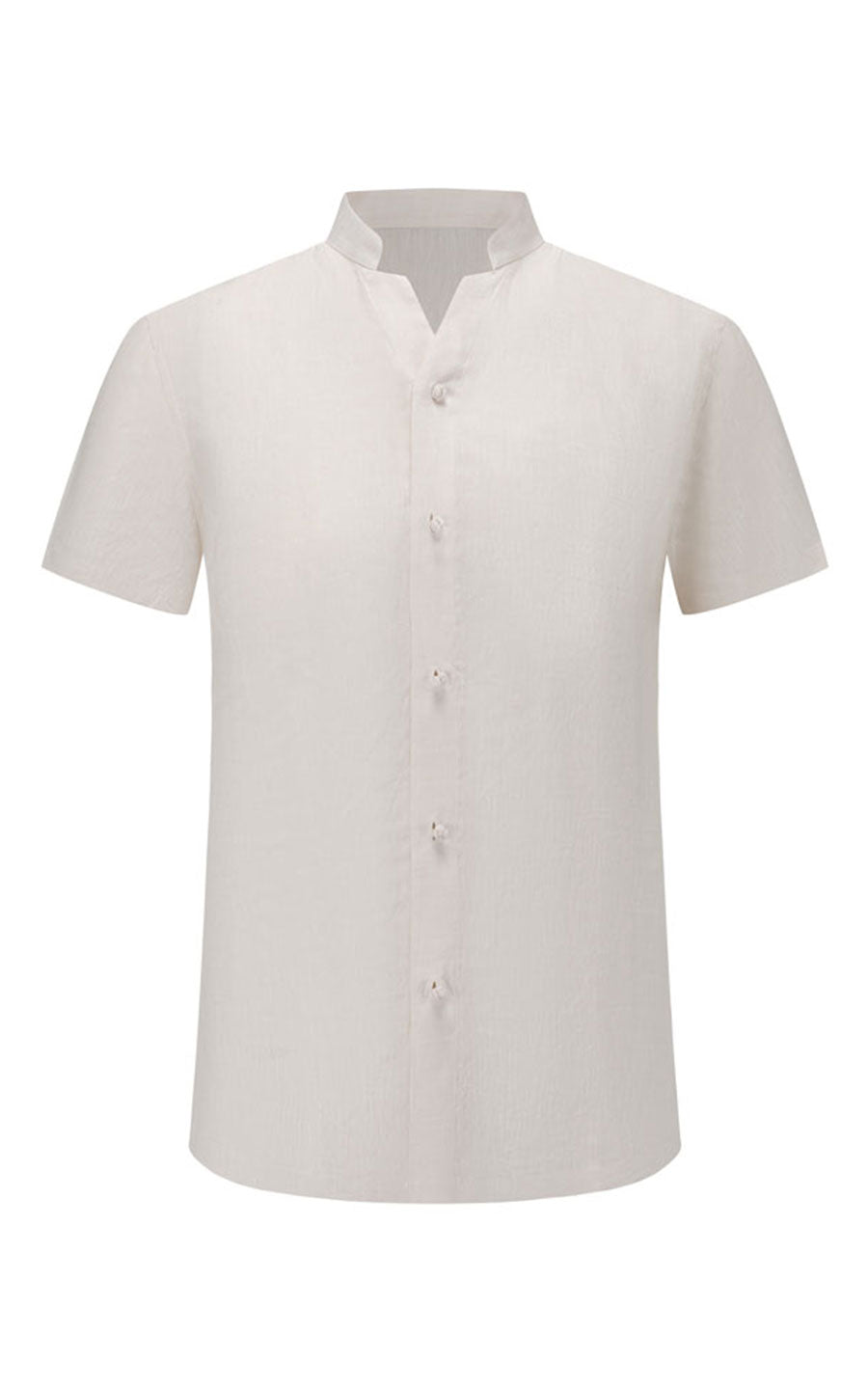 Men's Beige Linen Short Sleeve Casual Shirt - WIAI