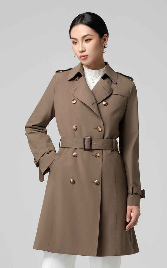 Women's Classic Double-Breasted Trench Coat - Khaki