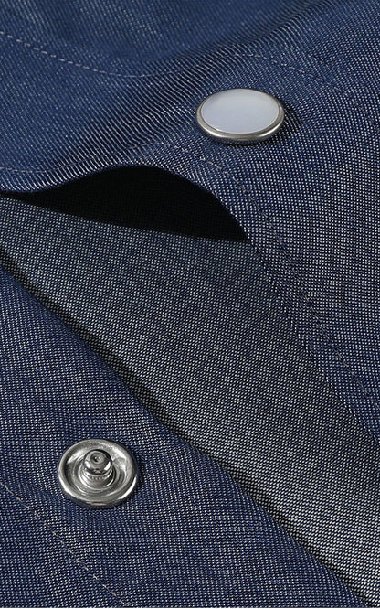 Dark Blue Custom Shirt Collar Detail - Wrinkle-Free