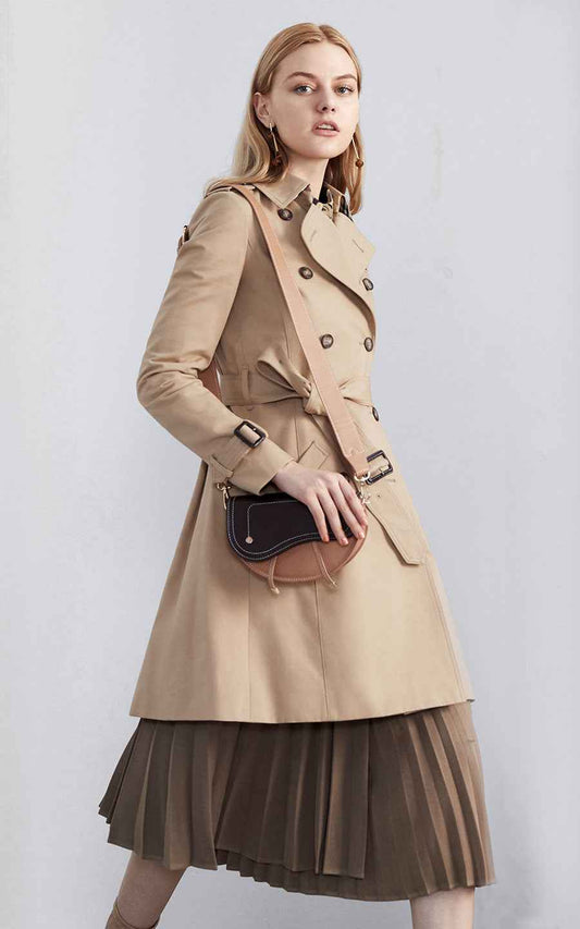 Classic Double-Breasted Trench Coat - Beige