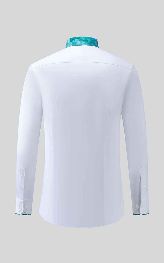 Custom White Dress Shirt with Green Accents - Tailored Fit