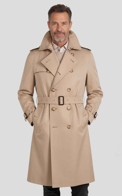 Classic double-breasted trench coat long beige coat for men