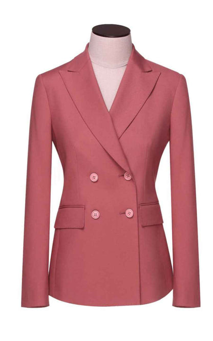 Coral Pink Double-Breasted Blazer Women's Elegant