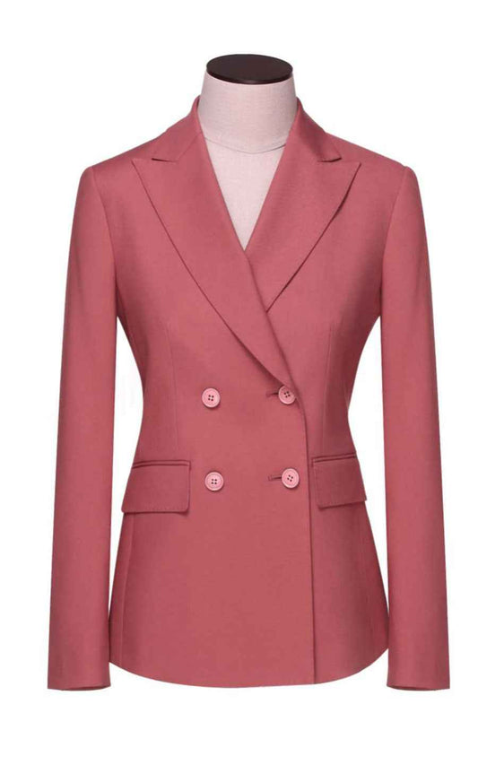 Coral Pink Double-Breasted Blazer Women's Elegant