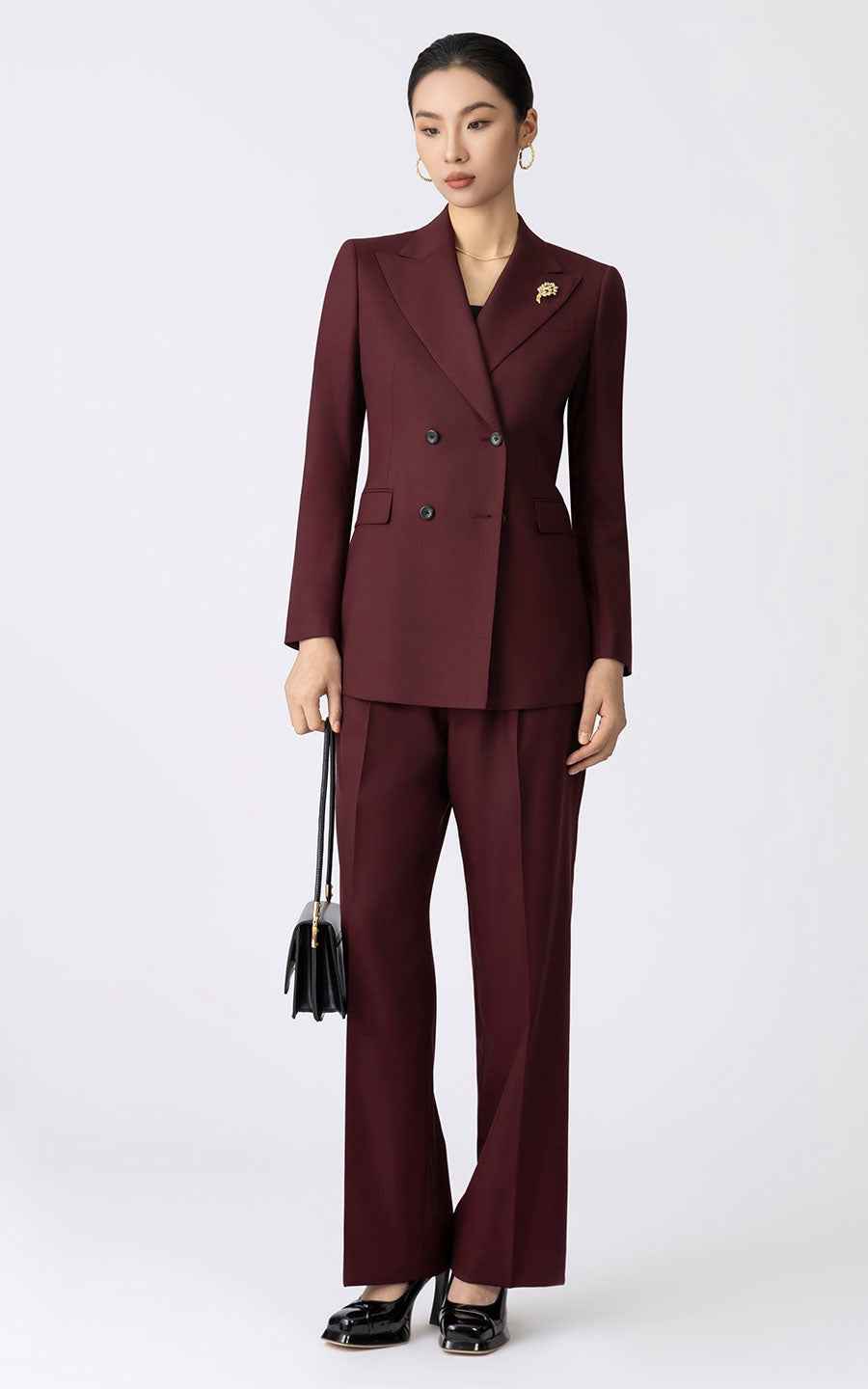 Burgundy Double-Breasted Suit Set - Professional