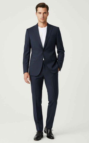 Custom Deep Haze Blue Plain Weave Custom Men Business Suit Set Wear | WIAI Custom Suits - Main View