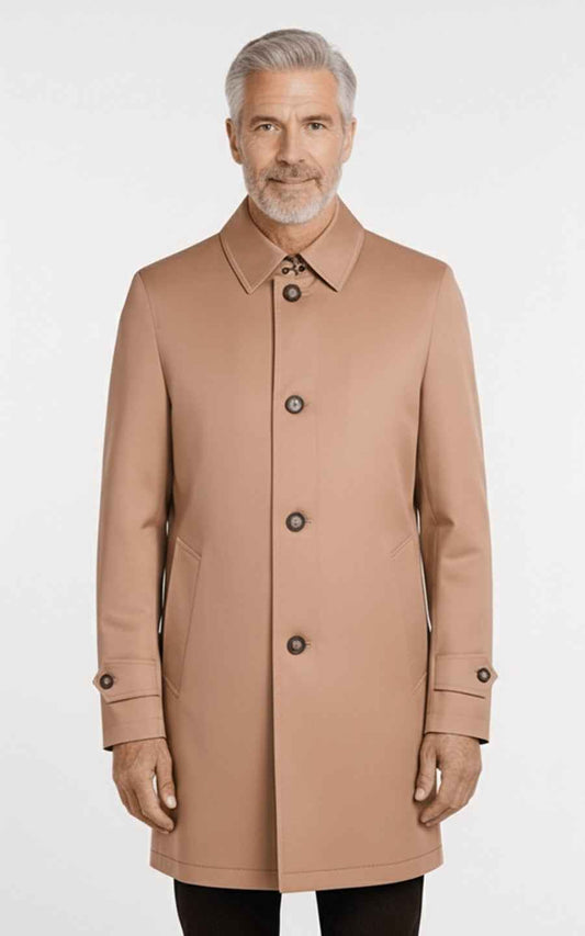 Men's Trench Coat Premium Khaki Tailored Business Outerwear
