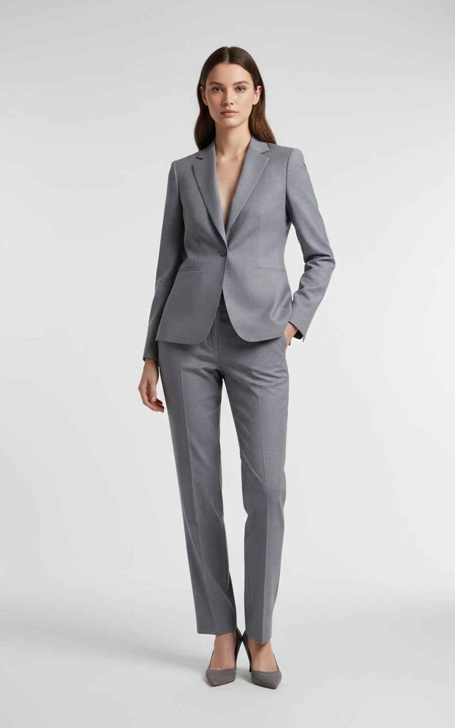 Women's Grey Single-Button Suit Set