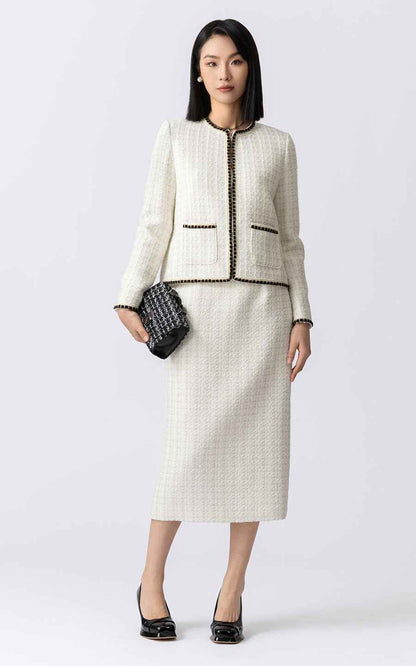 Elegant Cream Tweed Jacket & Skirt Set - Professional