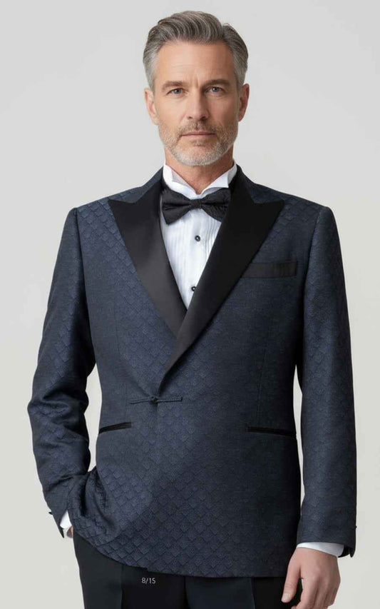 Mens Navy Blue Tuxedo Suit Double Breasted Wedding Coat
