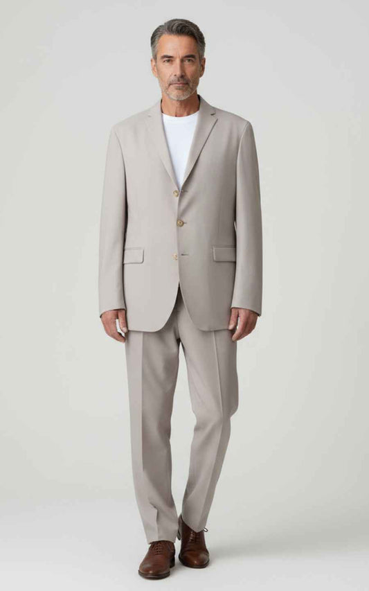 Mens Casual Suit Beige Tailored Modern Leisure Set