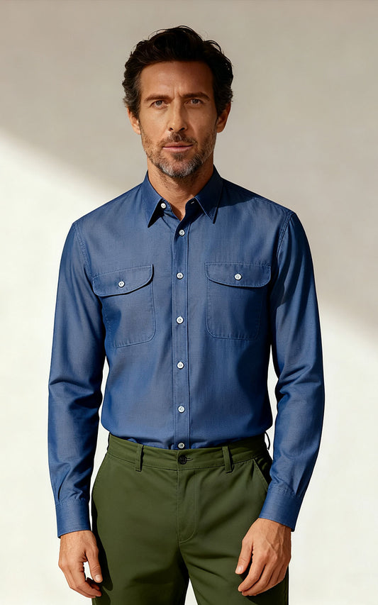 WIAI Men's Wrinkle-Free Dark Blue Custom Shirt