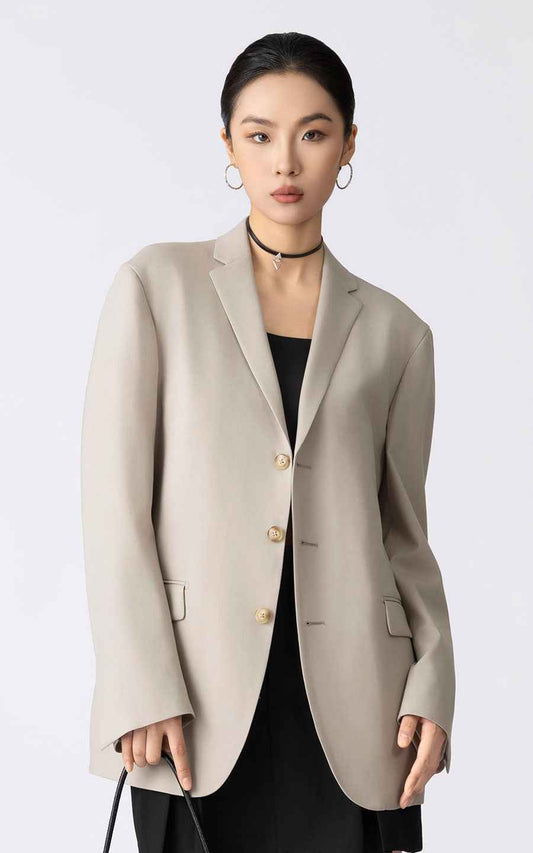 Beige Oversized Blazer - Professional Women's Jacket