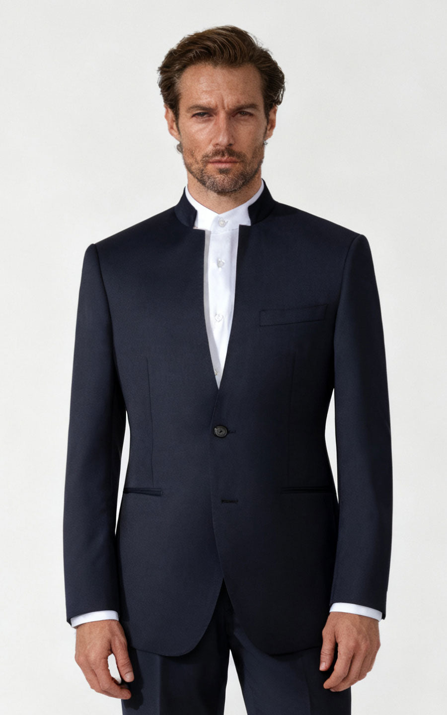 Oriental Blue Jacquard Custom Dress - Tailored Elegance