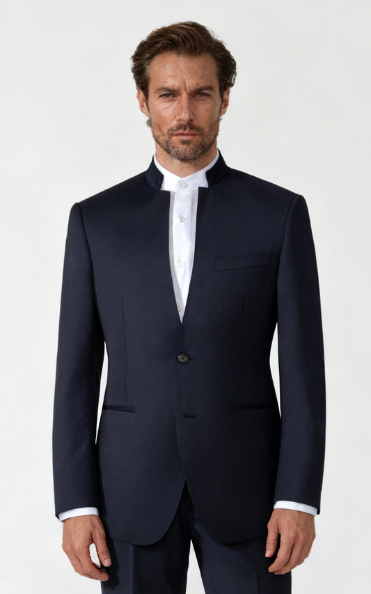 Oriental Blue Jacquard Custom Dress - Tailored Elegance