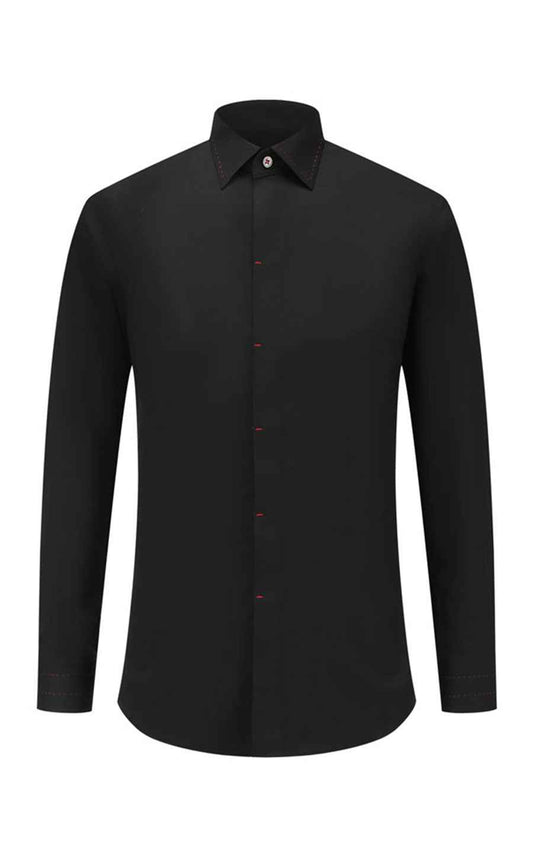 Custom Black Satin Dress Shirt - Tailored Fit Men's Formal