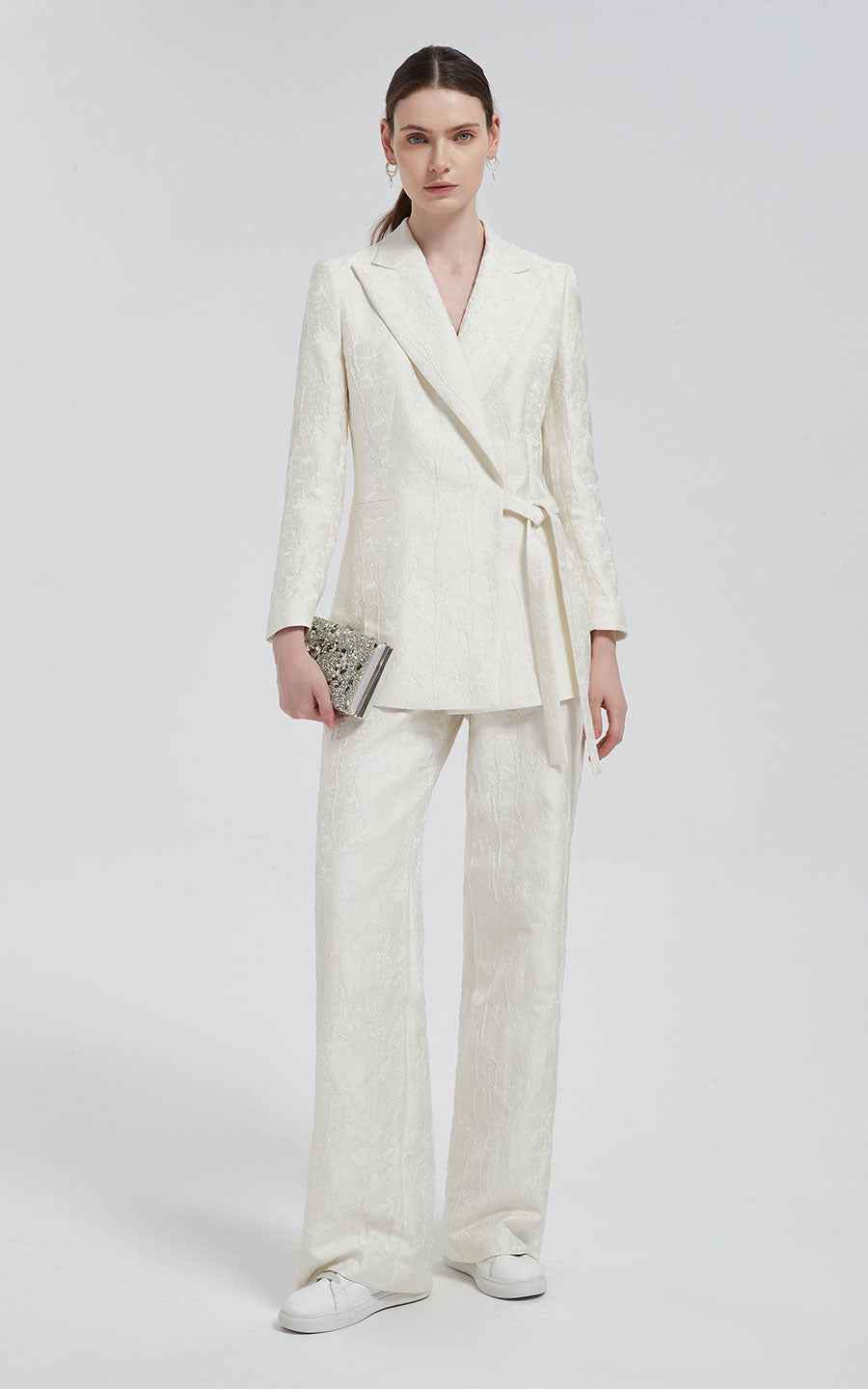 Women's Blazer Set White Wrap Elegant Two Piece