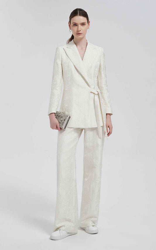 Women's Blazer Set White Wrap Elegant Two Piece