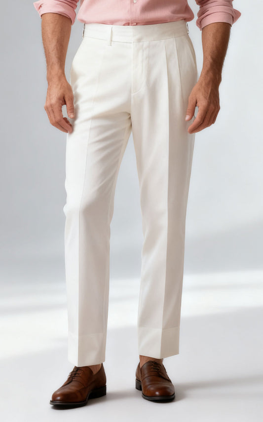 Creamy White Plain Pants - Custom Tailored Comfort