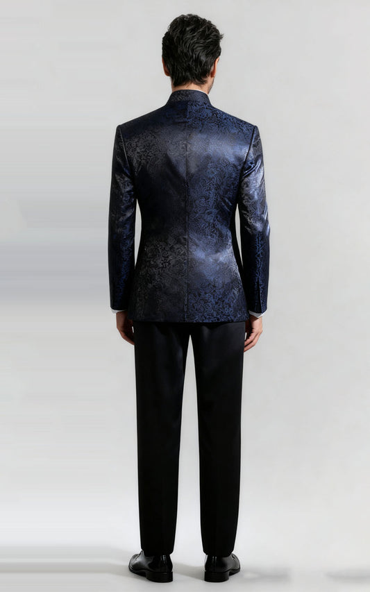 Blue Jacquard Silk Fabric for Custom Men's Wedding Suits